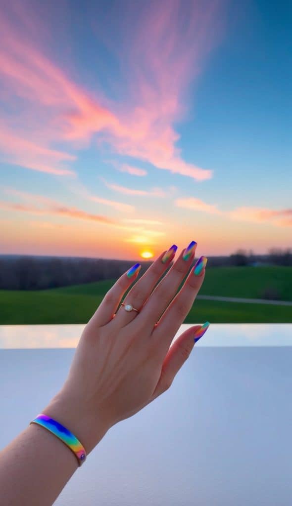 vibrant rainbow nails reflect the charming colors of spring
