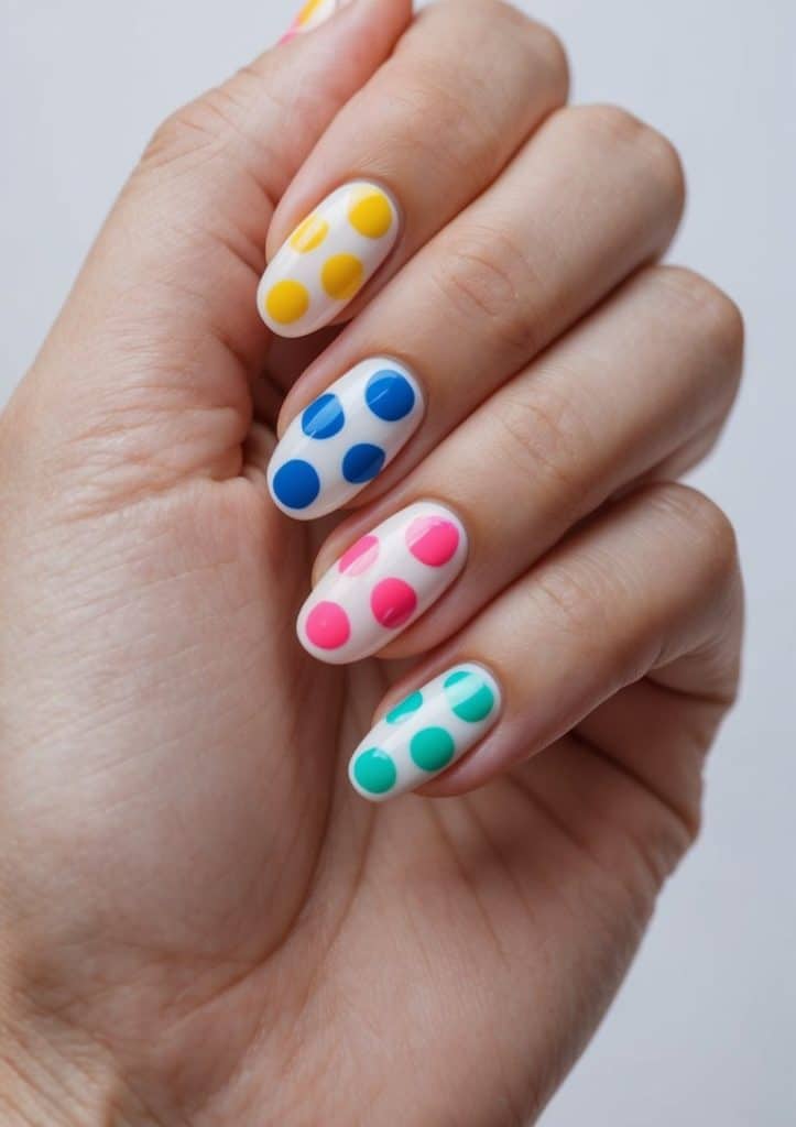 Oversized polka dots on white nails