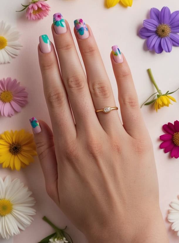 vibrant rainbow nails reflect the charming colors of spring