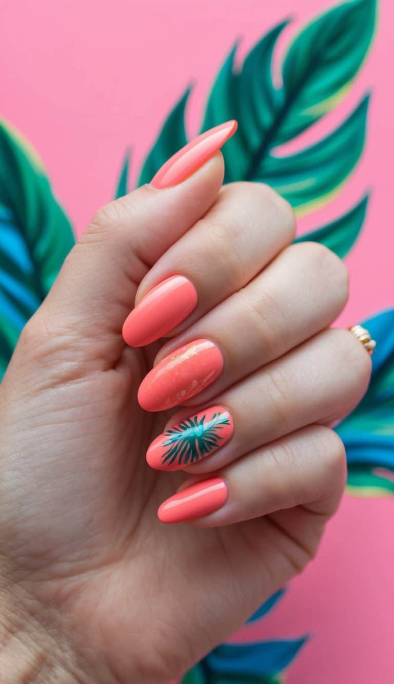 A close-up of coral nail art