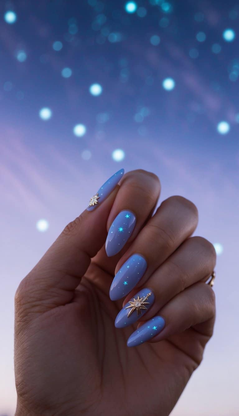 A serene night sky filled with periwinkle stars