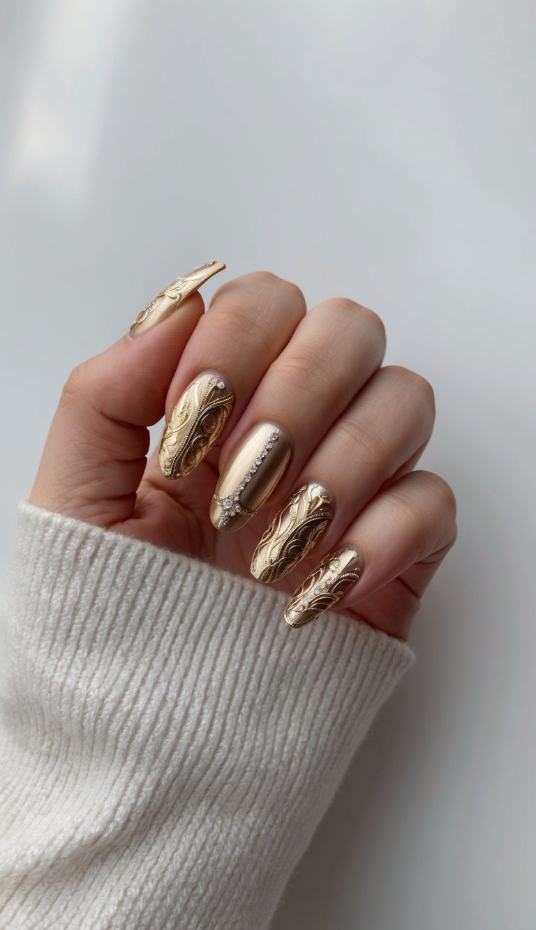 21 Glam Gold Wedding Nail Art Ideas: Sparkle and Shine for Your Special Day