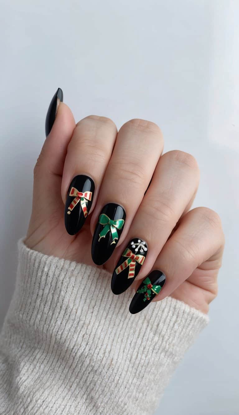 16 Black Christmas Nail Art Ideas: Elegant Holiday Manicures with Festive Flair