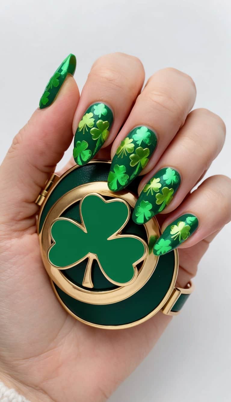 A leprechaun belt with gold buckle and green shamrocks