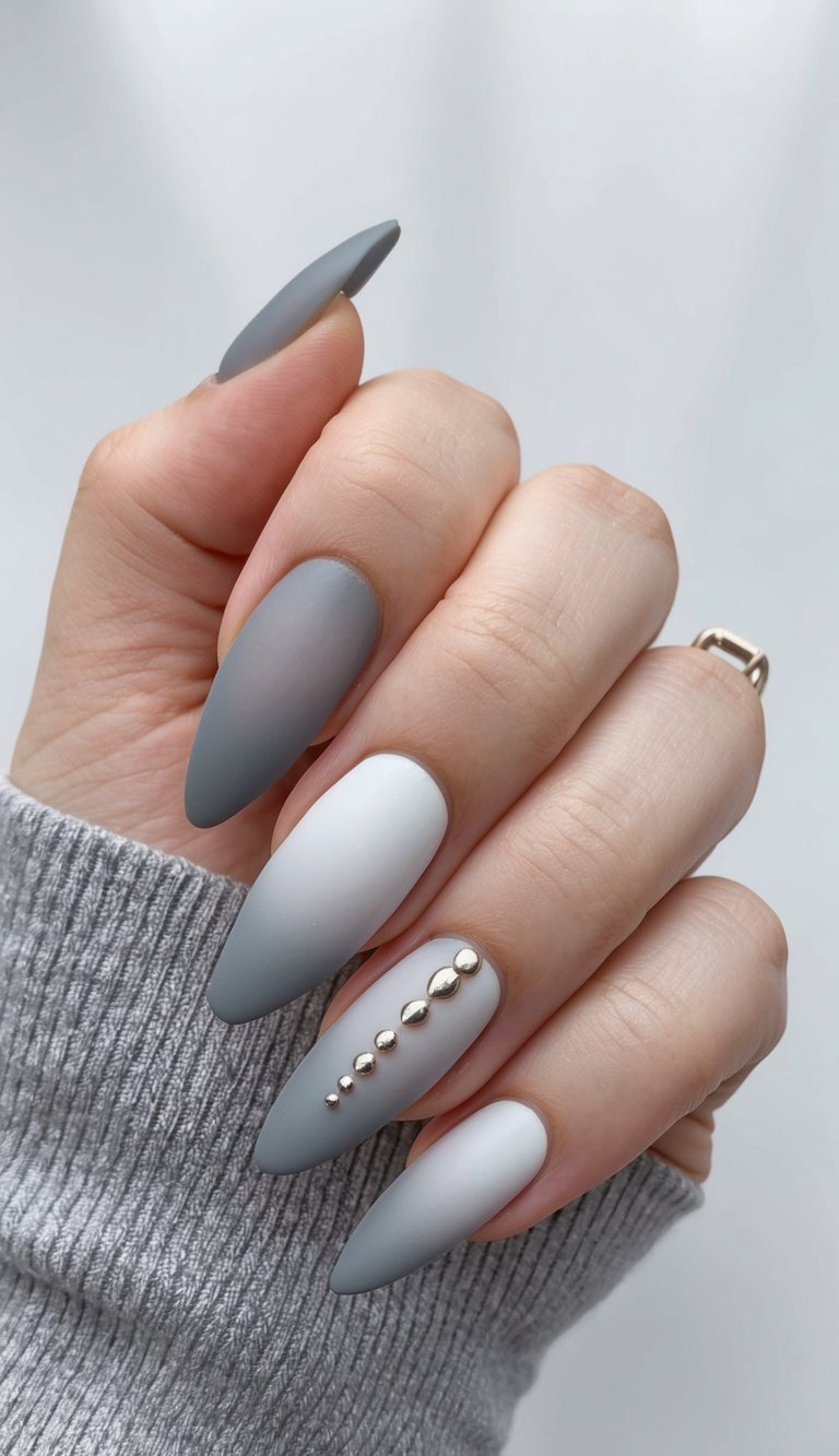A set of 50 minimalist gray ombre nail art designs, with a misty and elegant tone