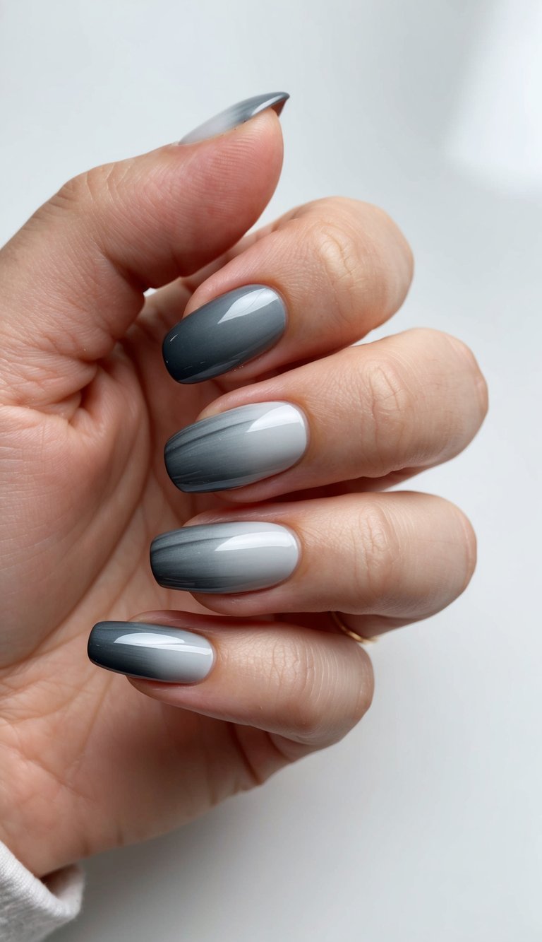 A steel swirl gradually fades from dark to light gray