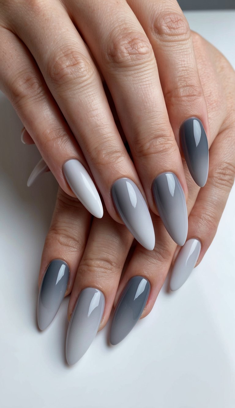 A series of graceful gray gradient ombre nail art designs