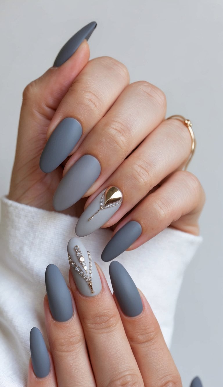 A collection of 50 elegant gray nail art designs, featuring matte finishes and vibrant gradient pops