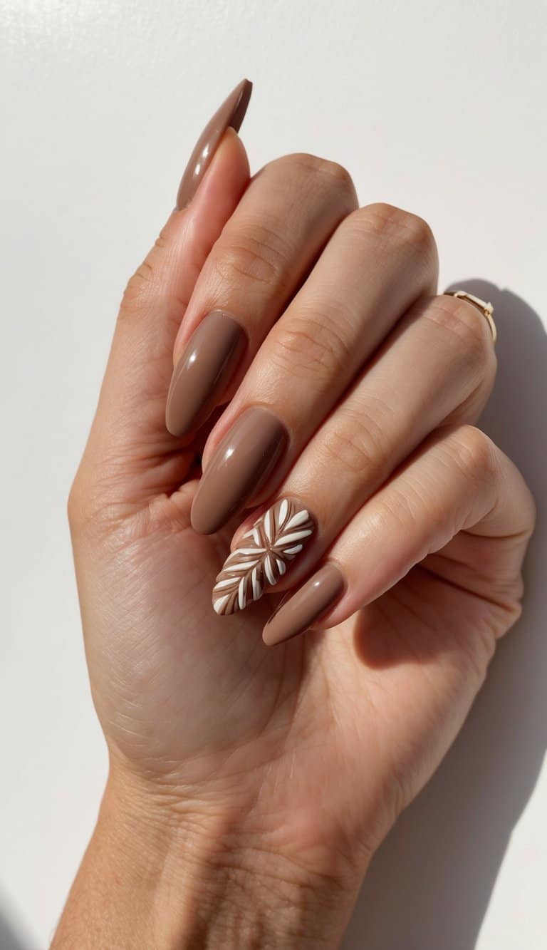 A sandstone-colored burst of stylish brown nail art designs