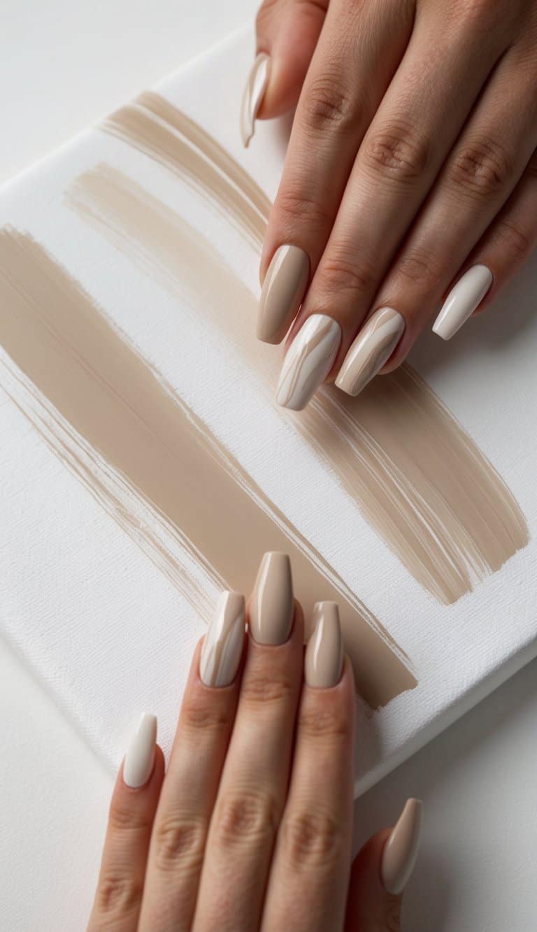 Soft beige brush strokes on canvas, showcasing elegant neutral tone nail art ideas