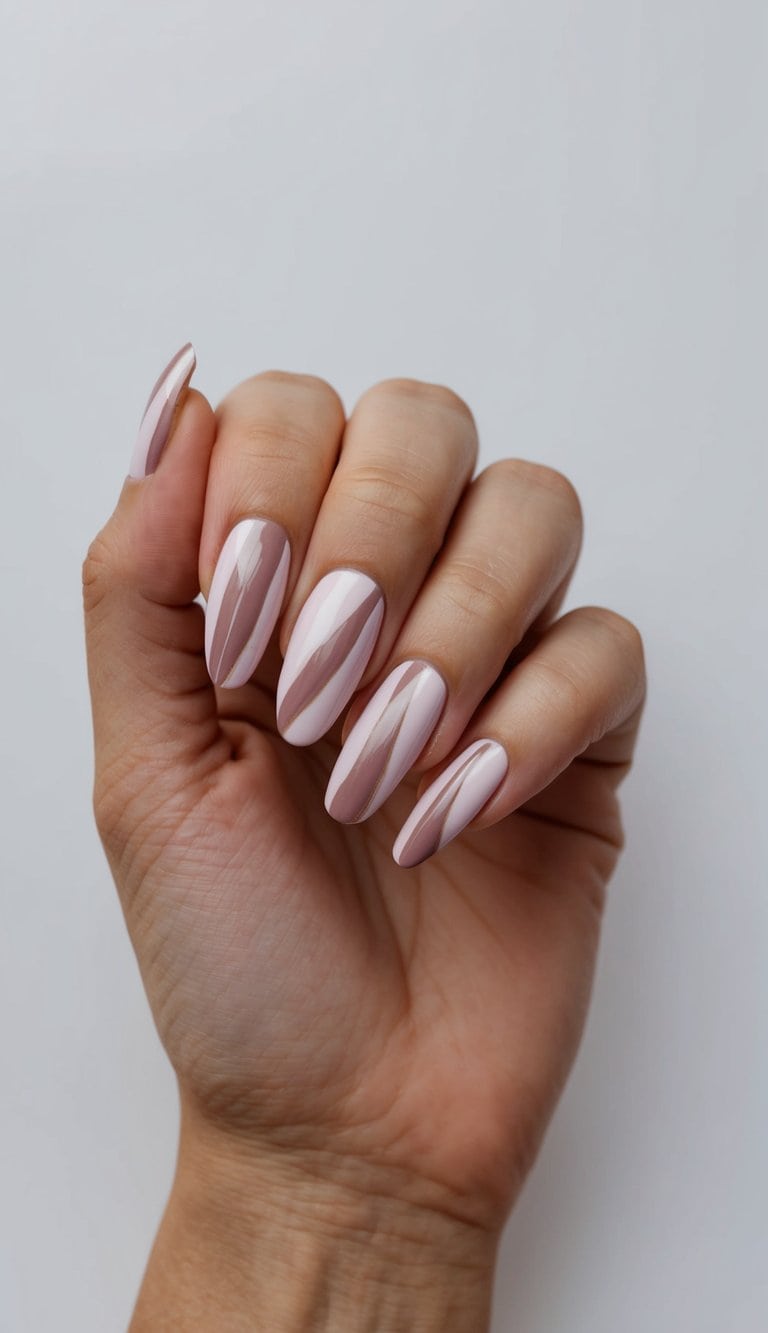 Soft mauve strokes create abstract nail art design