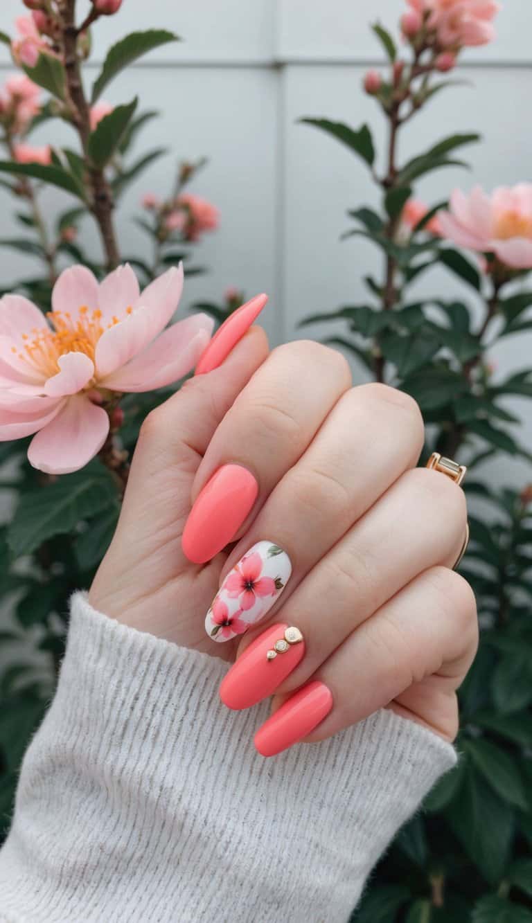 Vibrant coral and pink blossoms against a late summer backdrop