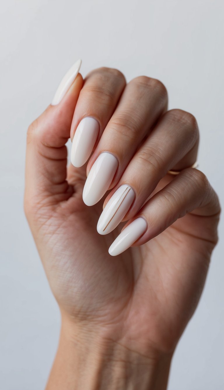 A clean, ivory nail with a simple, minimalistic design