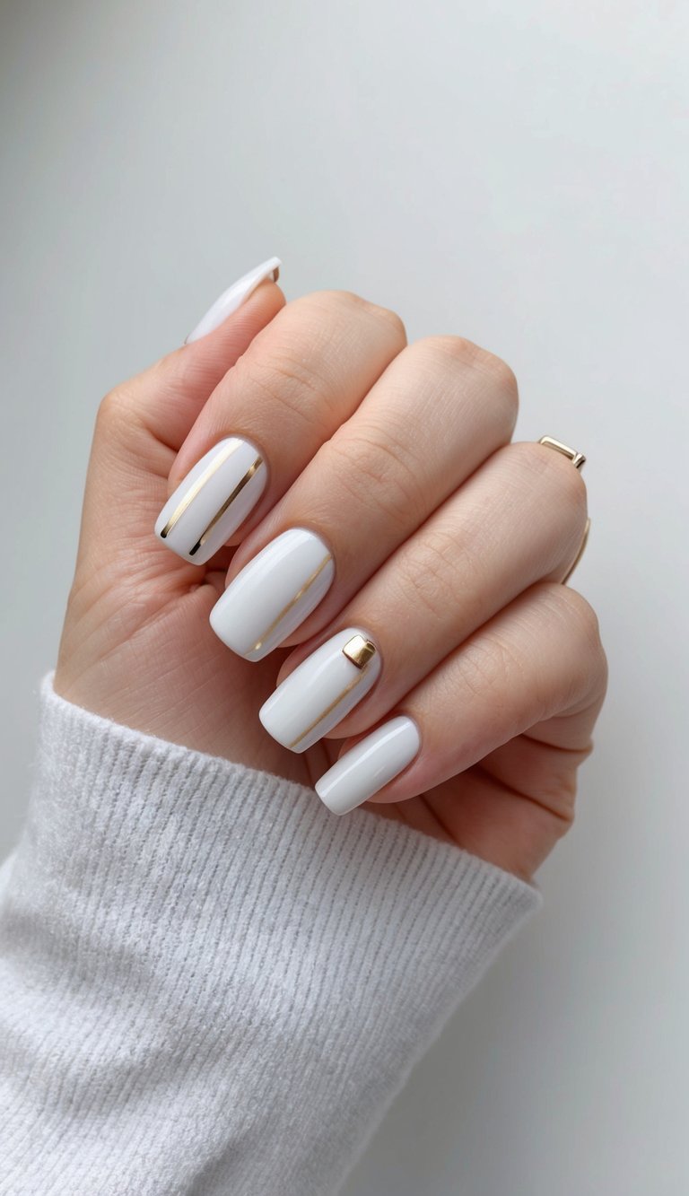 A clean, modern nail design featuring chic square edges and minimalistic patterns