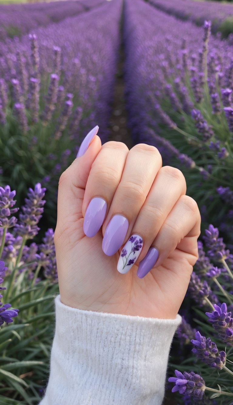 A serene lavender field with varying shades of purple flowers