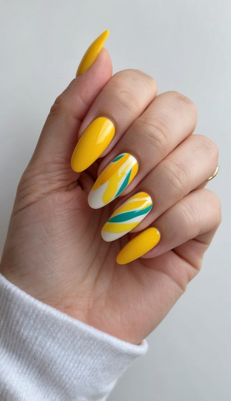 A vibrant yellow abstract art design with spring break vibes