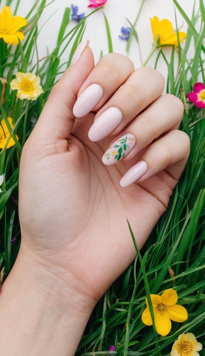 Vibrant green grass with colorful spring flowers scattered around