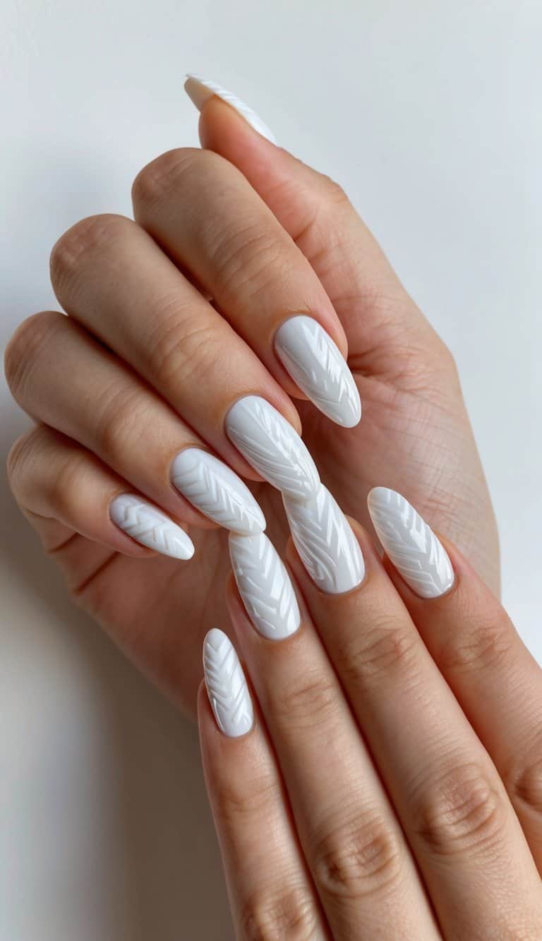 A clean, classy scene with white tribal patterns for nail art
