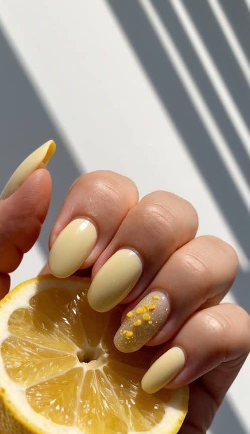 A vibrant yellow lemon with a sparkling zest, surrounded by rays of sunshine
