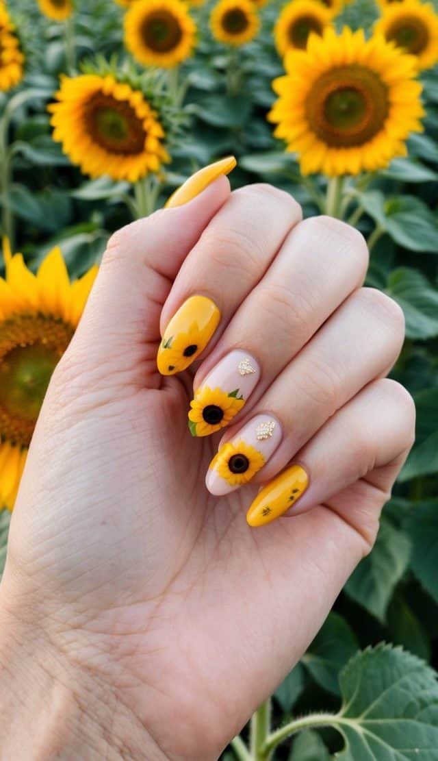 A field of sunflowers basking in the golden glow of a harvest moon