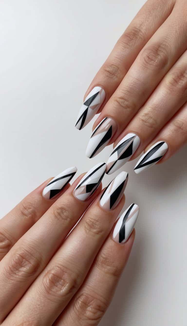 A collection of geometric triangles arranged in a simple and elegant pattern, perfect for basic nail art inspiration