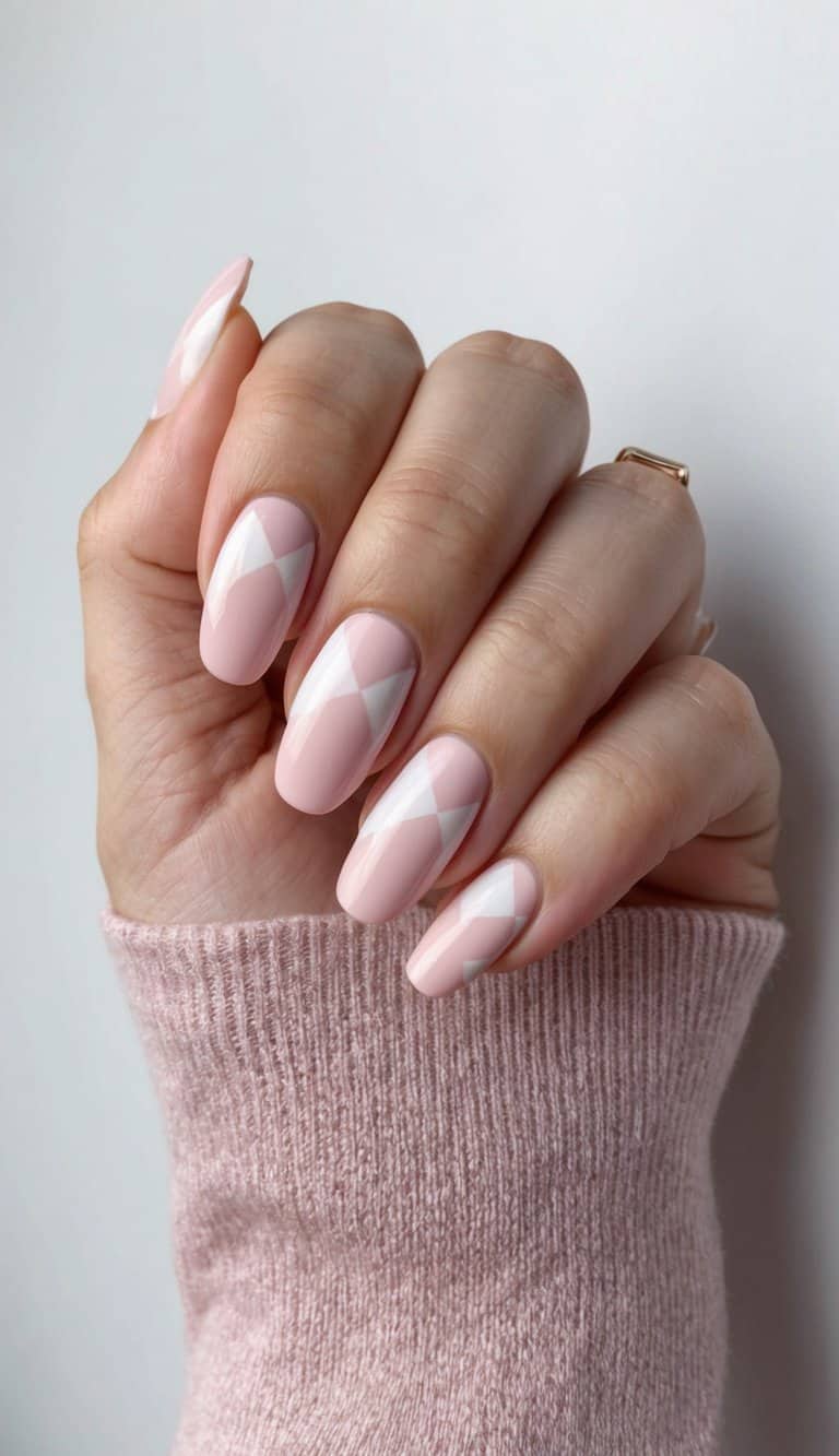 A chic diamond nail art design in soft pink tones