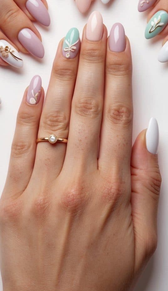 A set of 50 cute and simple nail art designs arranged in a gradient pattern
