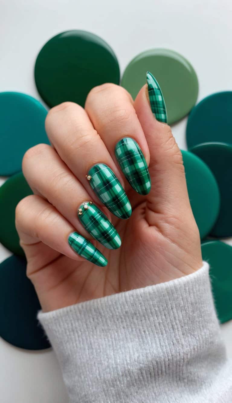 22 Emerald Green Nail Art Ideas: Luxury Manicures with Rich Tones and Gold Accents