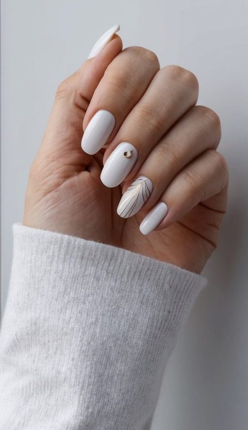 A hand with minimalist nail art against a sleek, modern backdrop