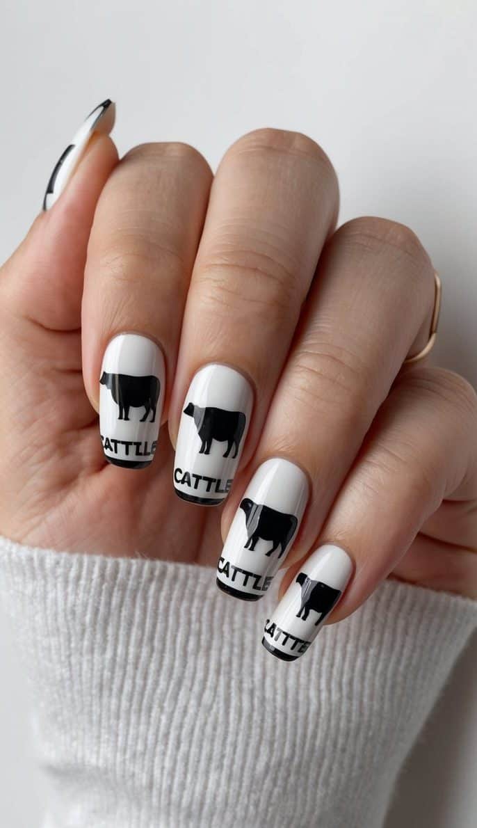 Rustic cattle brand iconography on western-themed nails