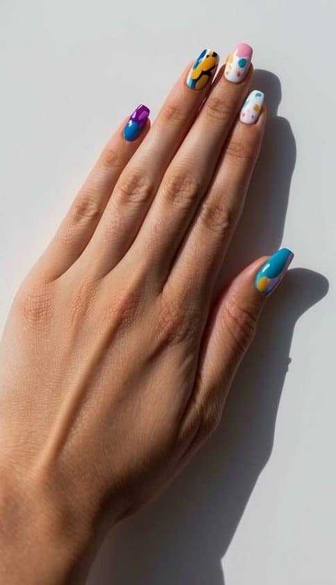 A collection of various patterns and colors arranged on a clean, white surface, ready for nail art inspiration