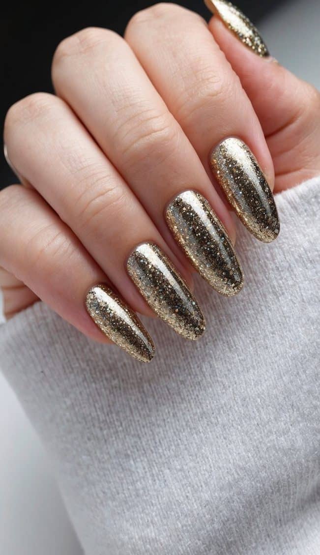 Metallic glitter stripes on nails, shining and sparkling