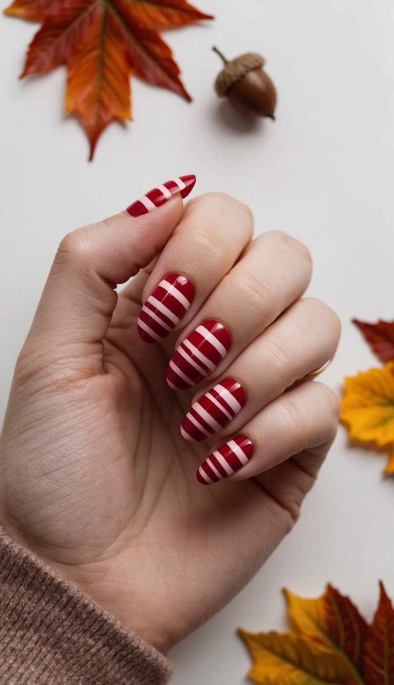 Vibrant crimson stripes on a neutral background