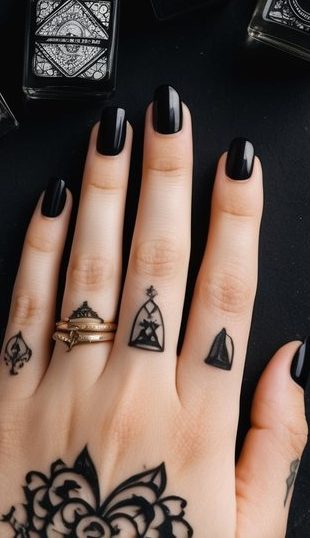 Short glossy black nails with a clean finish, offering a classic minimalist emo aesthetic.