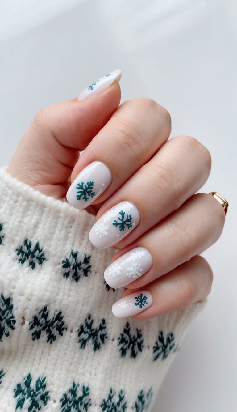 A cozy sweater pattern with snowflakes and cute winter motifs