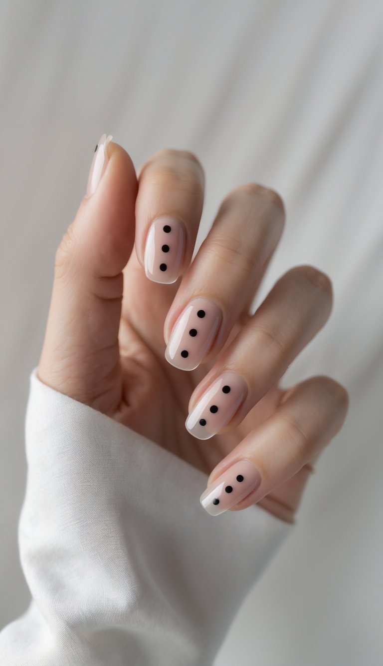 A nude base and neatly spaced black dots running down each nail look office-appropriate but never boring