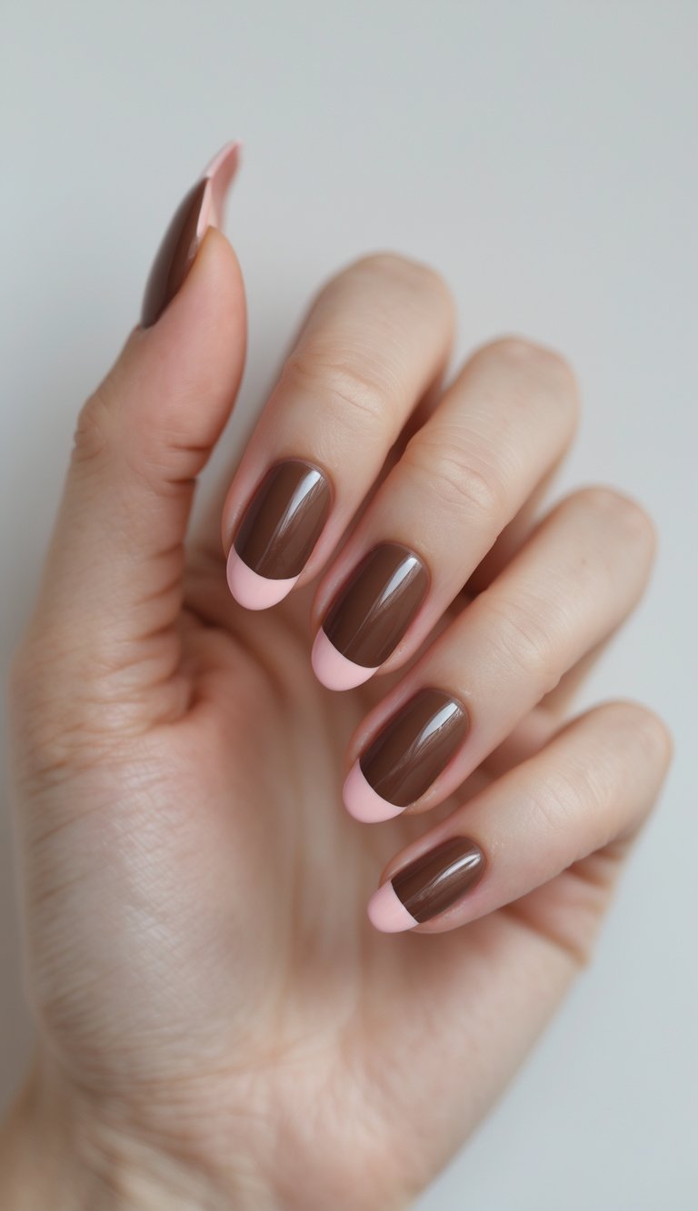 Soft pink tips pop against a glossy chocolate base