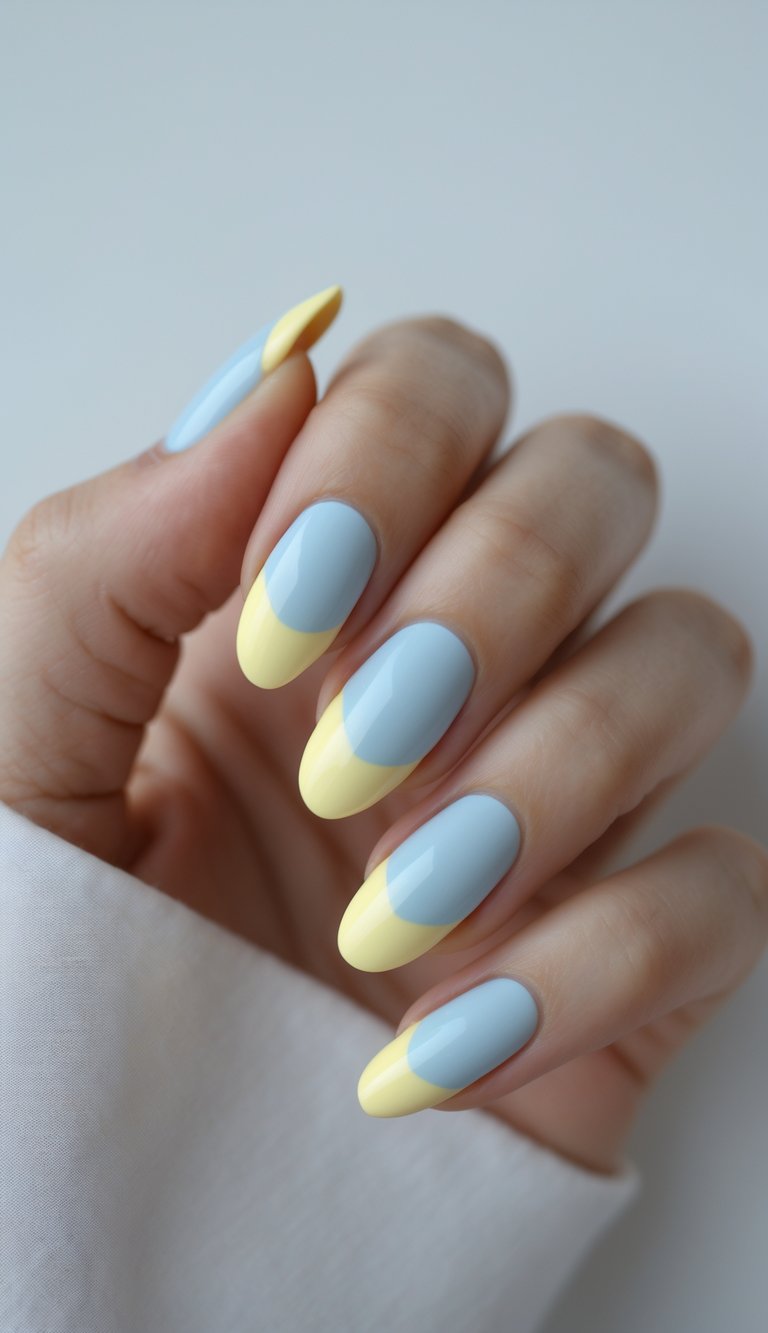 Powder blue nails with soft yellow tips
